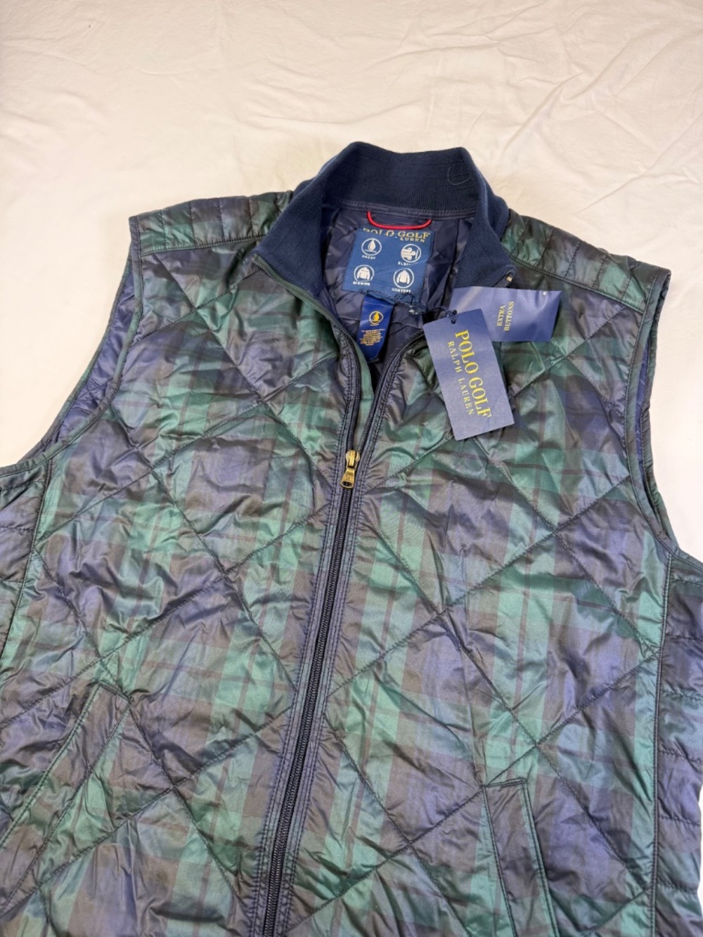 New‎ Polo Golf Ralph Lauren Black Watch Plaid Quilted Vest Men’s Large